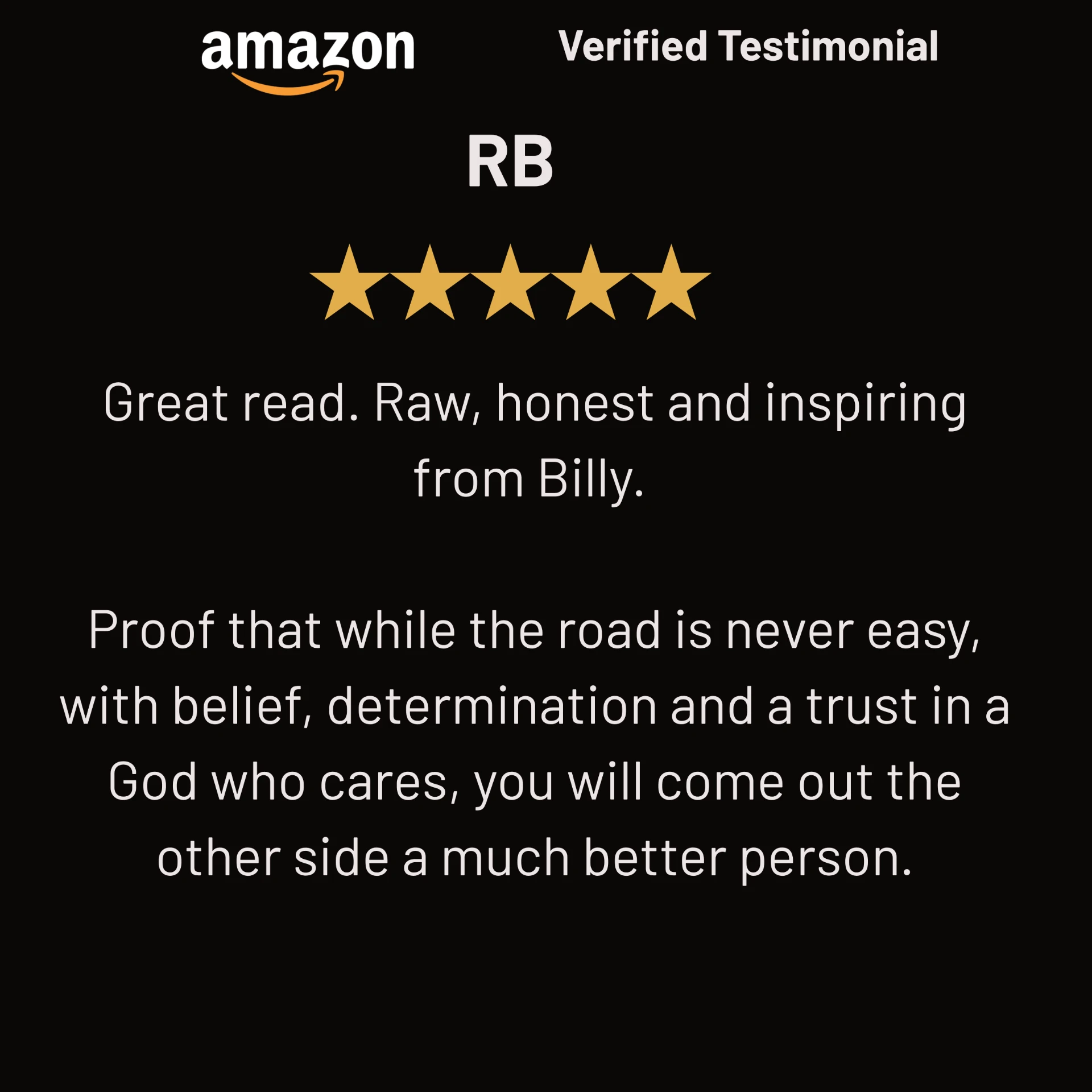 Amazon verified testimonial for Who Turned The Light On by Billy McKay